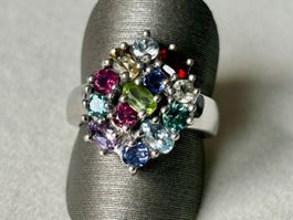 Ring, Granat, Peridot, Citrin, Tansanit, Amethyst, Gr. 57