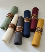 Set de 6 Ronds de Serviette en Bois Pyrogravé Motifs Floraux