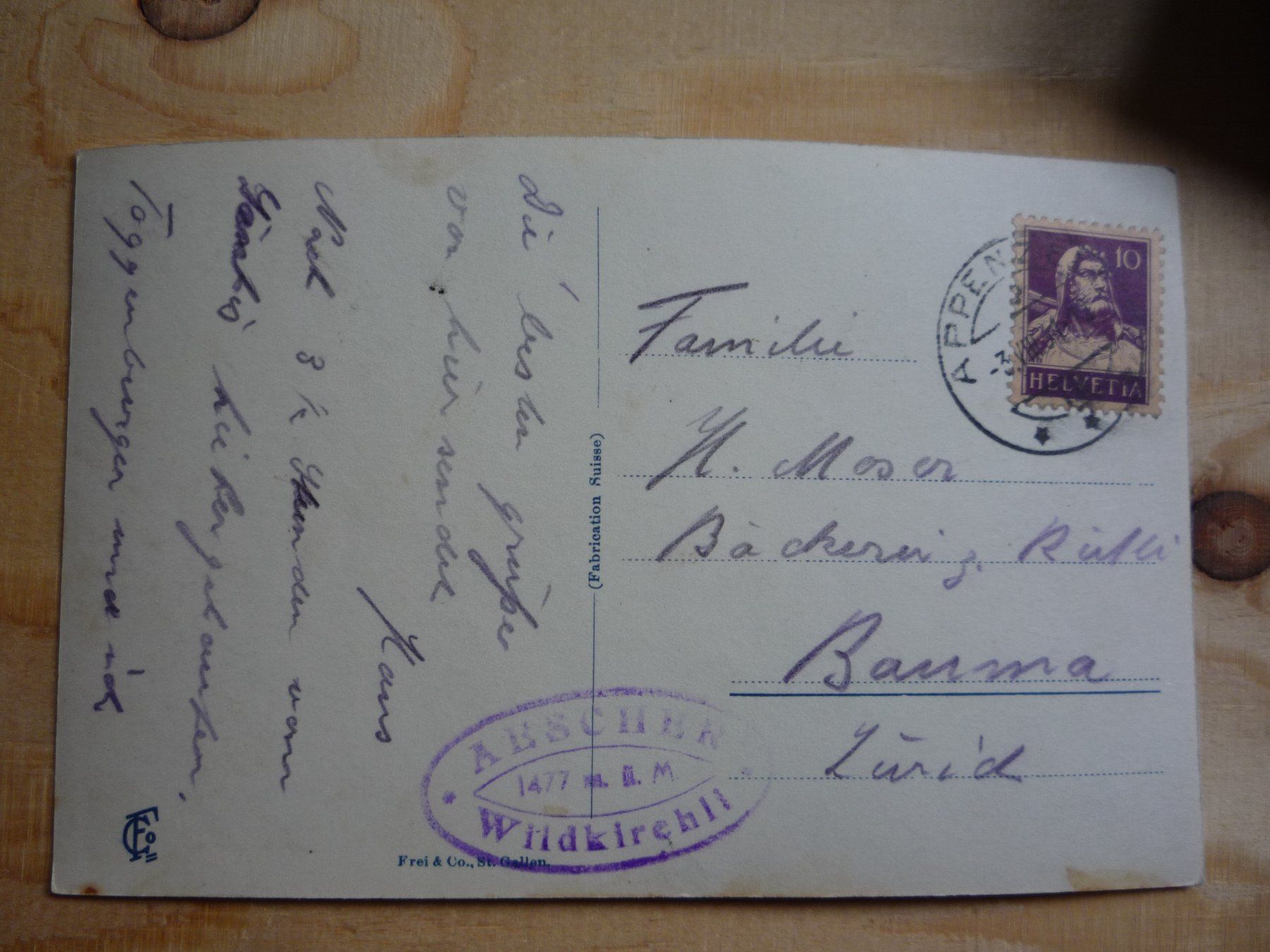 Cartoline postali: Wildkirchli, 3.VIII.31 – Usato da Rieden SG venduto da Gant24 1