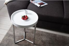BEISTELLTISCH Modular Sofatisch Tablett Weiss/Chrom NEU
