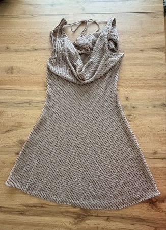H&M Kleid mit Pailletten und Perlen beige Grösse S 