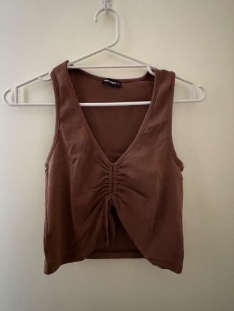Débardeur femme marron froncée taille S bon état