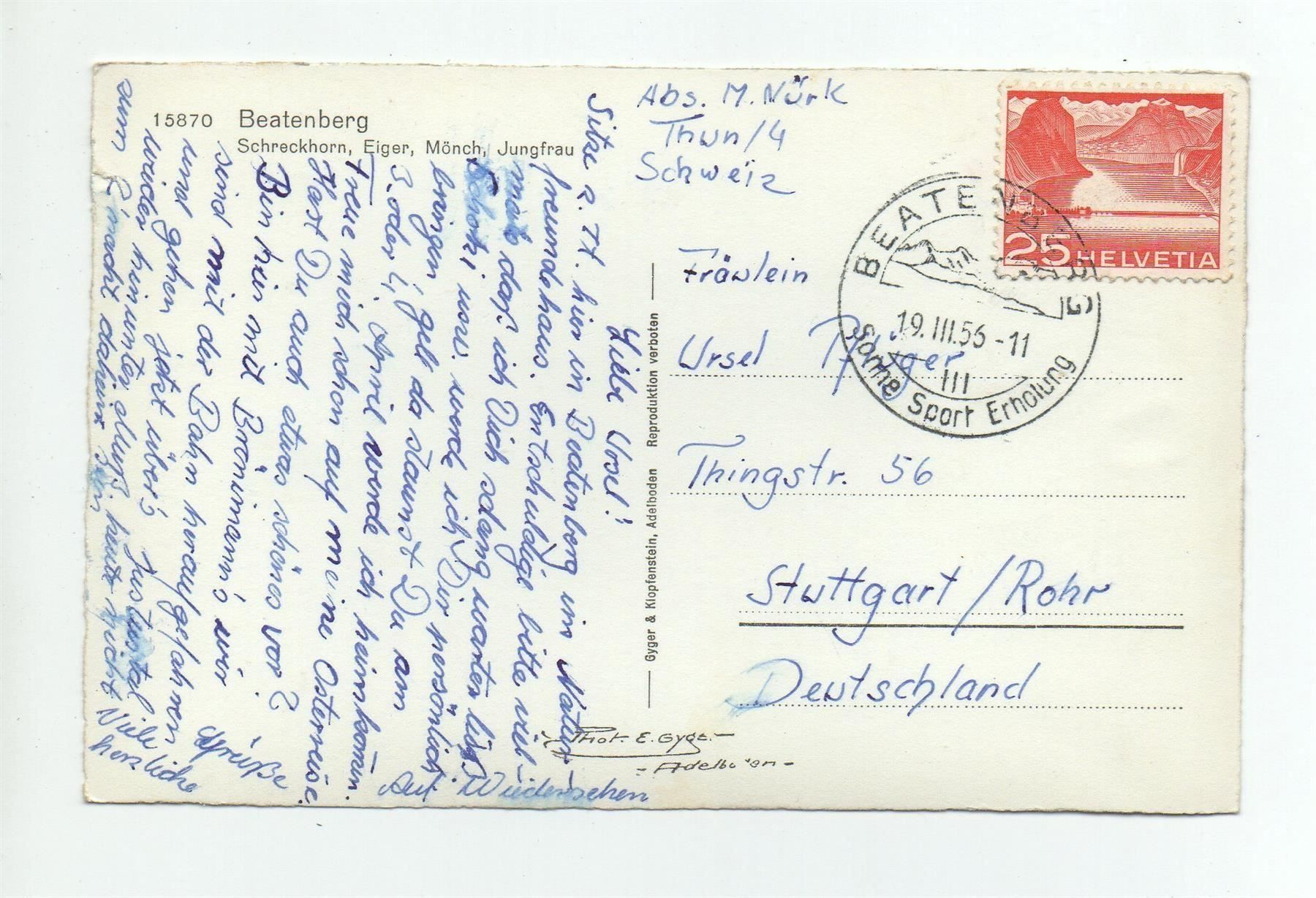 Cartes postales: BEATENBERG Schreckhorn, Eiger, Mönch, Jungfrau – D'occasion à Jona par philajona 1
