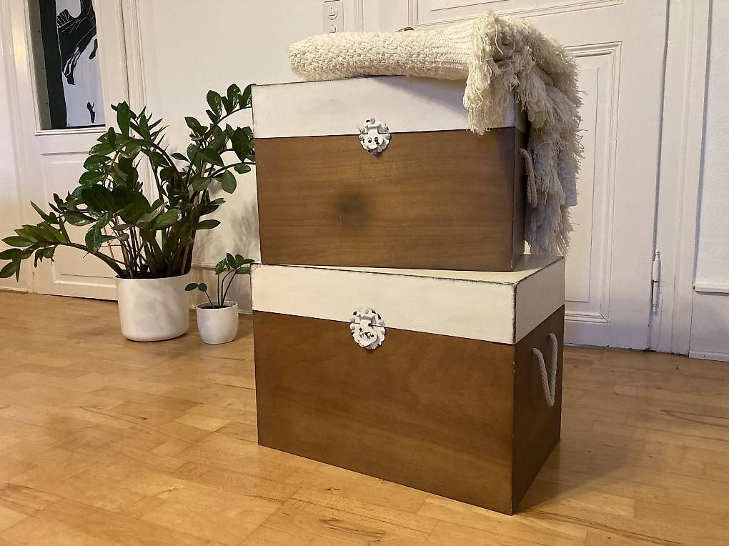 Coffres: 2er-Set Holztruhen weiss-braun – D'occasion à Pratteln par riq