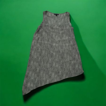 Eileen Fisher 100% Seide Asymmetrisch Schwarz/Beige Top US X