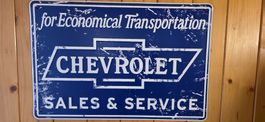 Chevrolet Sales Service Blechschild Werbeschild blau
