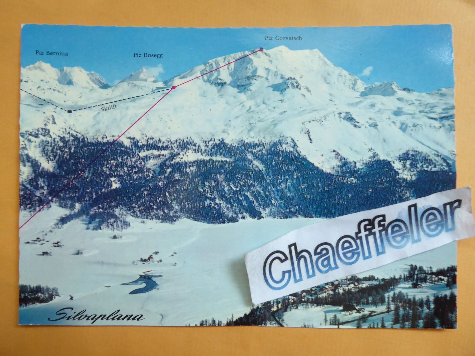 Cartoline postali: Silvaplana mit Corvatsch Skigebiet – Usato da Zürich venduto da Chaeffeler