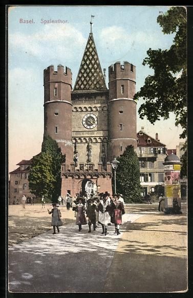 Cartes postales: Basel, Am Spalenthor, Kindergruppe, Litf – D'occasion à Berlin par bartko-reher