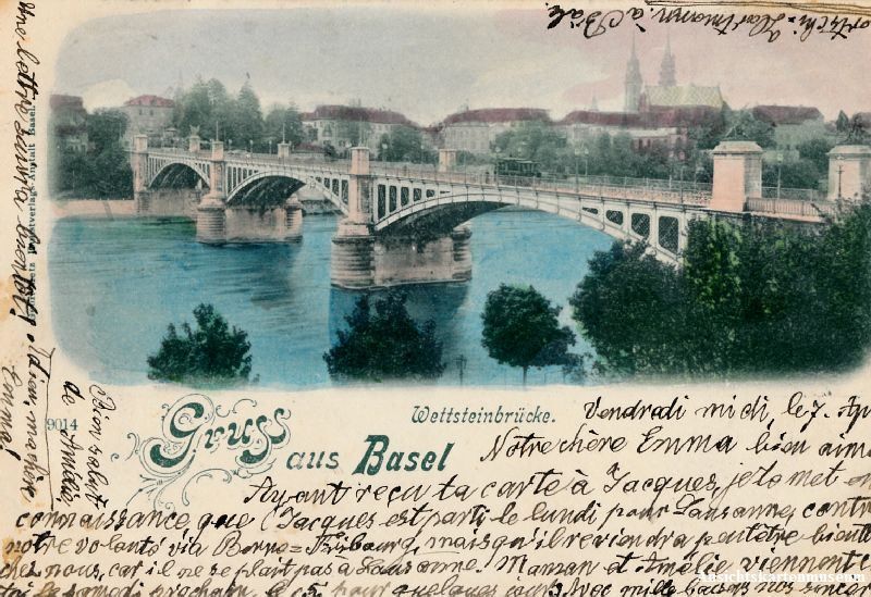 Cartoline postali: Basel -Wettsteinbrücke Gruss aus .. 1899 – Usato da Emmenbrücke venduto da teestube