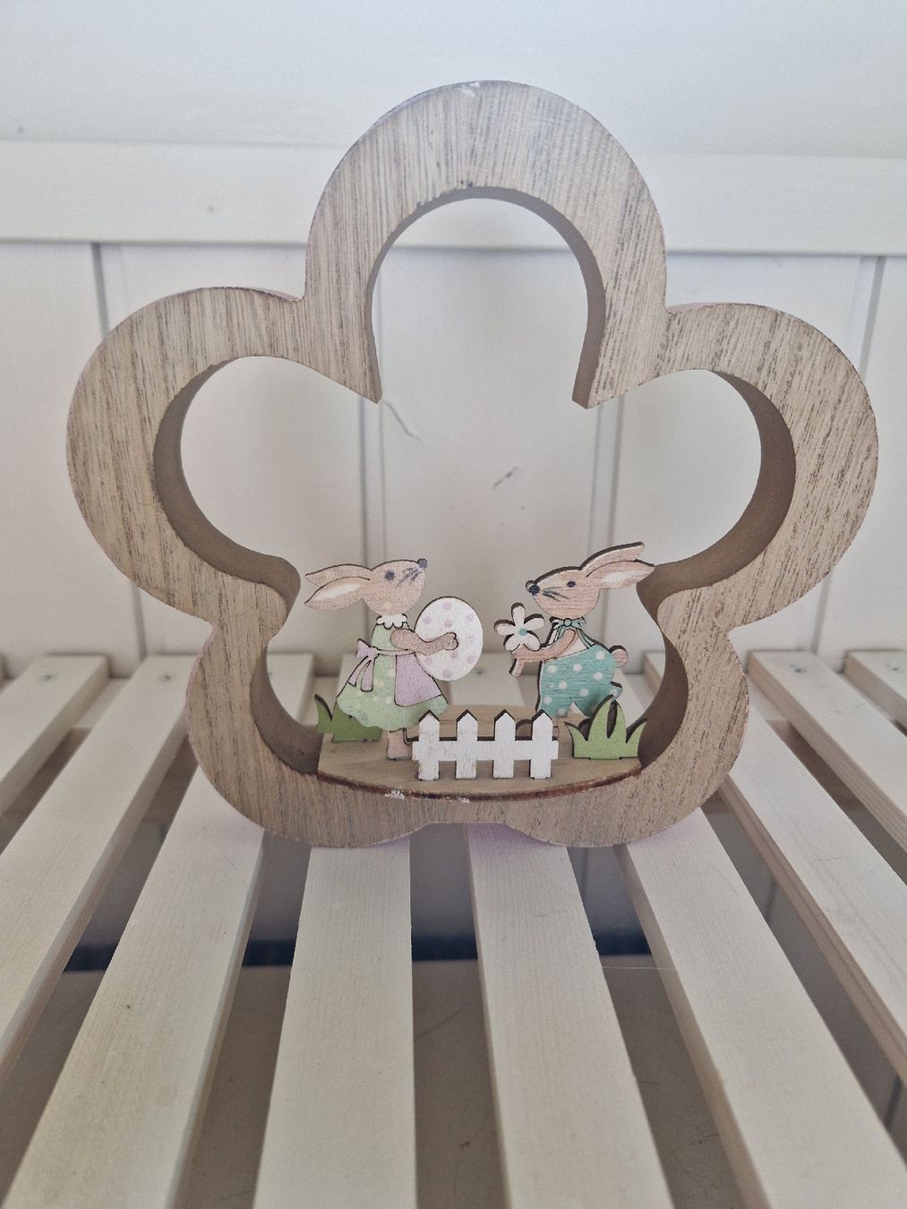 Tutte le decorazioni: Hübsche Osterdeko, Holzblume mit Häschen – Nuovo (secondo la descrizione) da Weggis venduto da Oswadan