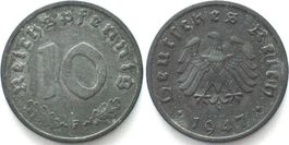 ALLIIERTE BESATZUNG 10 Pfennig 1947 F, J.375 Zink vz+