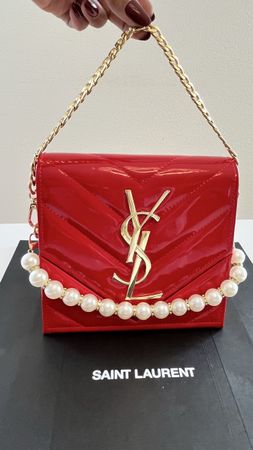 NEW YSL Red Patent Vanity Case HTF GWP Designer Logo In-Stor