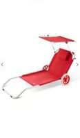 CASARIA "Kreta" Sun bed Lounger - Red - Portable With Wheels