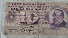 Schweizer 10 Franken Note 1973 akzeptabler Zustand