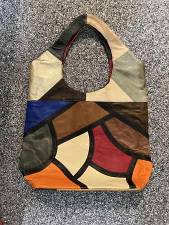 Vintage Handtasche aus Leder, Herbstfarben, Top Zustand!
