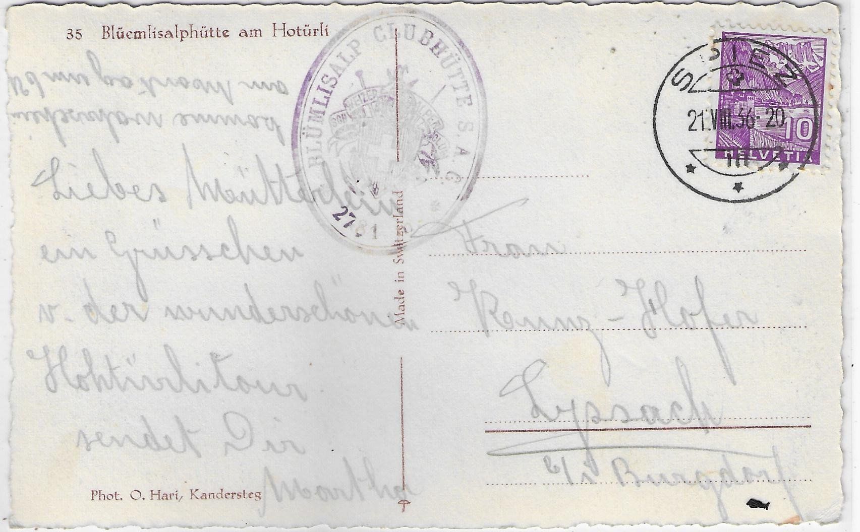 Cartoline postali: Blüemlisalphütte am Hotürli – Usato da Ettingen venduto da Kartenplanet 1