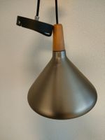 Moderne Hänge-Lampe, Metall grau, Holz