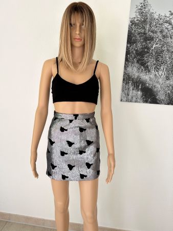 Silver Sequin Mini Skirt with Black Hearts Mistress Rocks