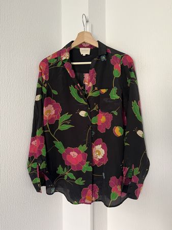 Sezane Black Floral Silk Blouse Size 40 - Summer Style