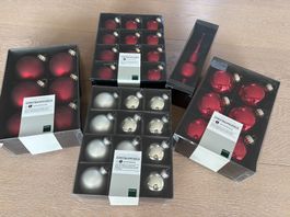 Weihnachtsbaum-Kugeln rot und silber inkl. Spitze, 37 Teile!