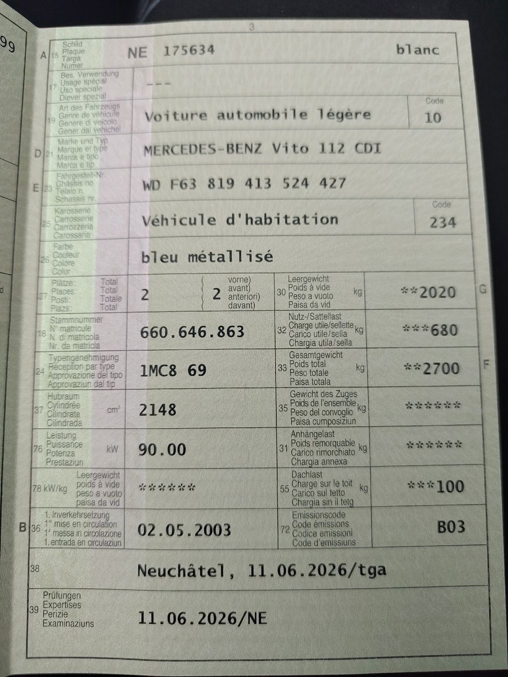 Mercedes-Benz Automobili: Mercedes Vito 112cdi Bleu clair – Usato da Neuchâtel venduto da Ansofix 1