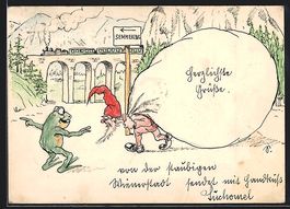 Handgemalt sign. Anton Suchomel: Zwerg m