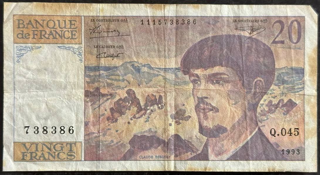 Banconote: 20-Franken-Note Frankreich, Claude Debussy – Usato da Beringen venduto da Mantafisch1