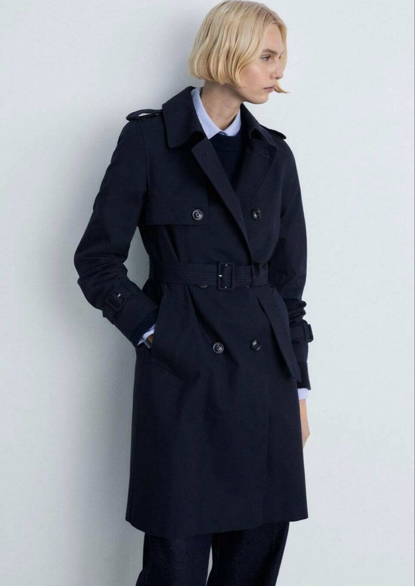 Mango Cappotti: Mango Damen Trenchcoat, dunkelblau, Grösse M – Usato da Birr venduto da savasdee 1
