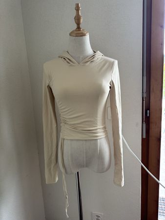 Sport Hoodie long sleeve, beige, drawstring, size S