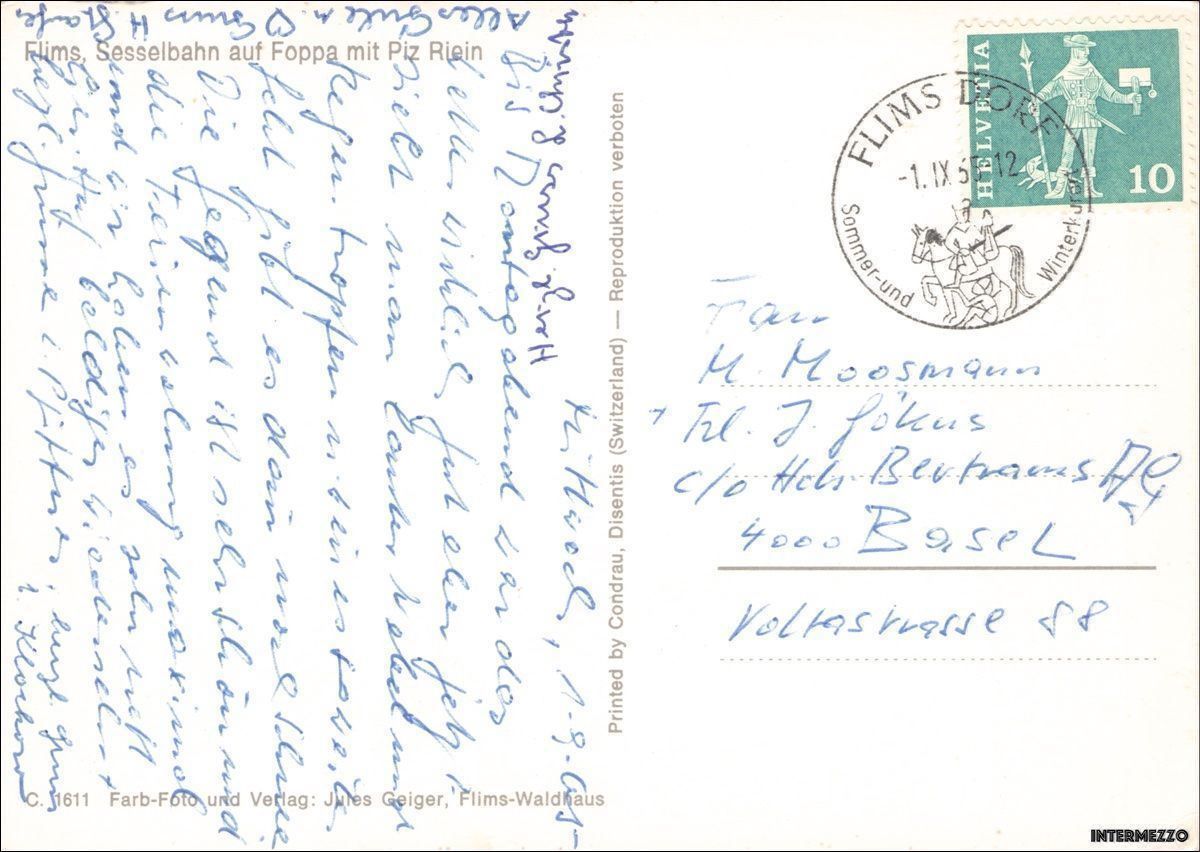 Cartoline postali: Flims / Sesselbahn Foppa 1965 Sessellift – Usato da Basel venduto da intermezzo12 1