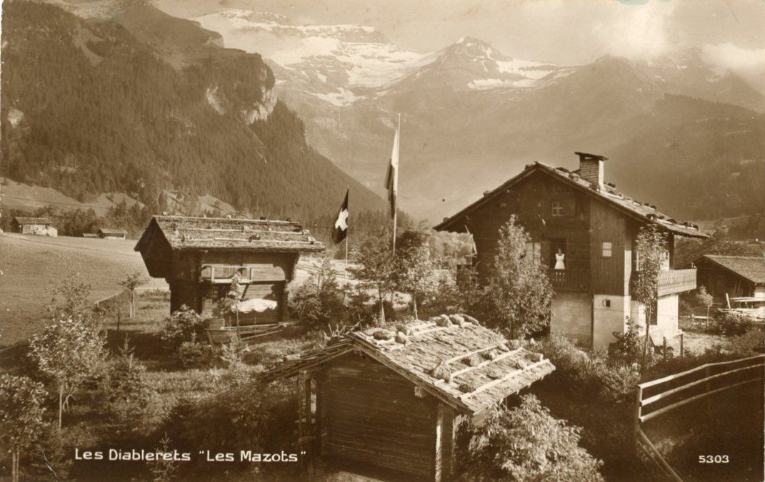 Cartoline postali: Les Diablerets  VD  -  Les Mazots      en 1915 – Usato da Brig venduto da Valcards54