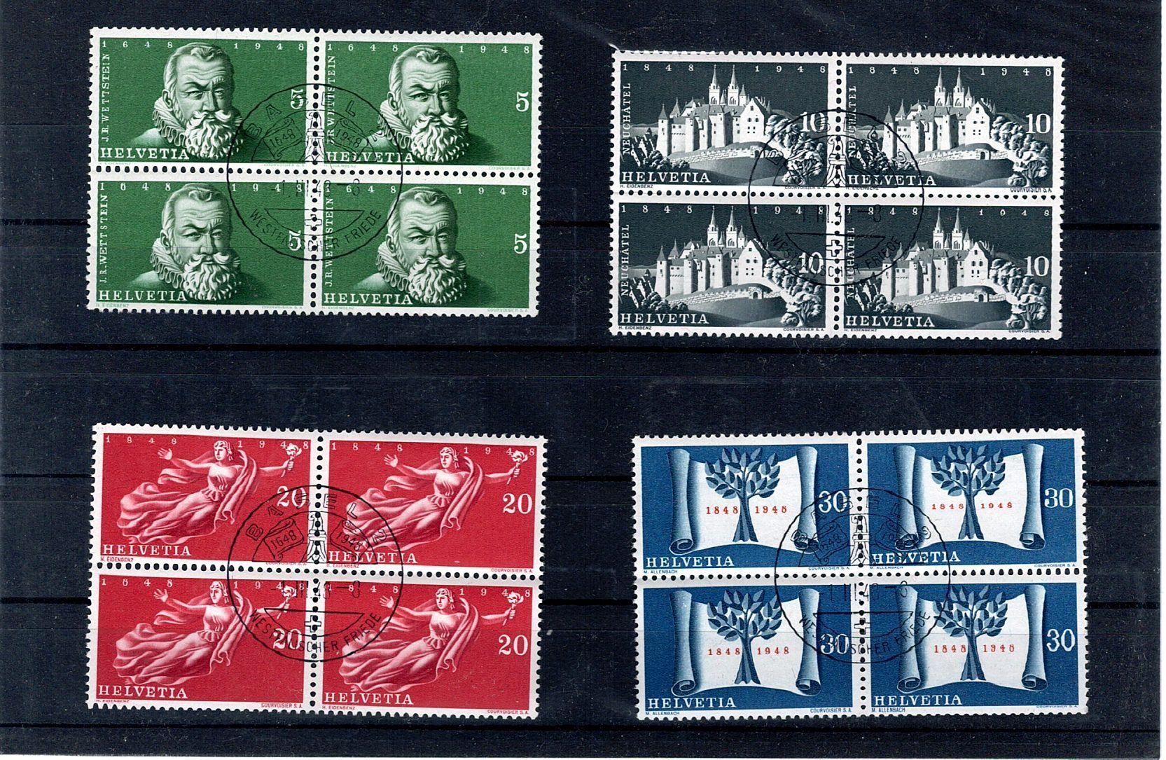 Tutti i francobolli: CH-Briefmarke,  Vierer Blocks 1948 – Usato da Wald ZH venduto da solda86ld