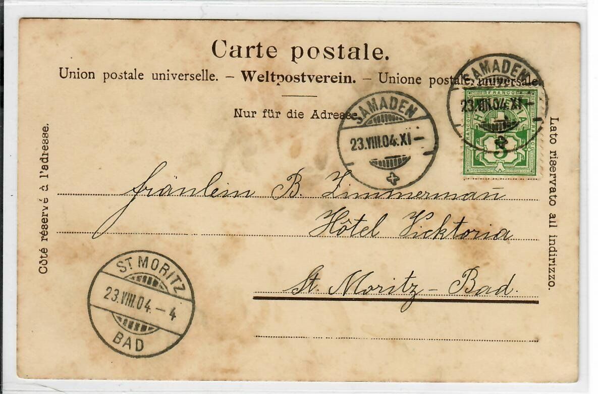 Cartoline postali: Samaden 1904 – Usato da Hochdorf venduto da Ziegel-16 1