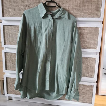 Stradivarius Leinen Hemd Bluse Mint Grün