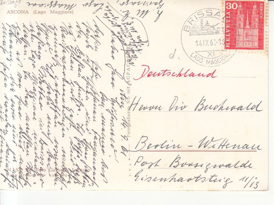 Cartoline postali: Ascona 1961 – Usato da Bürglen TG venduto da StampGraf 1