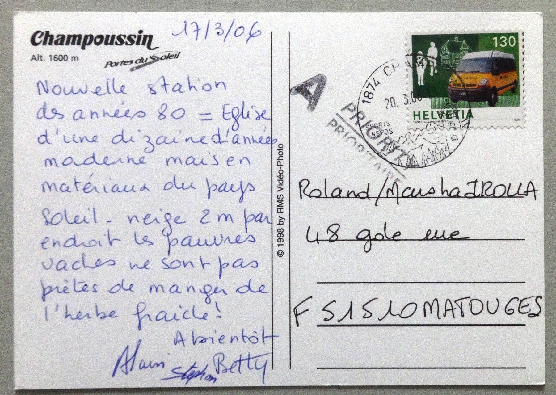 Cartes postales: Champoussin, alt. 1600 m – D'occasion à Fétigny par Billy2miny 1