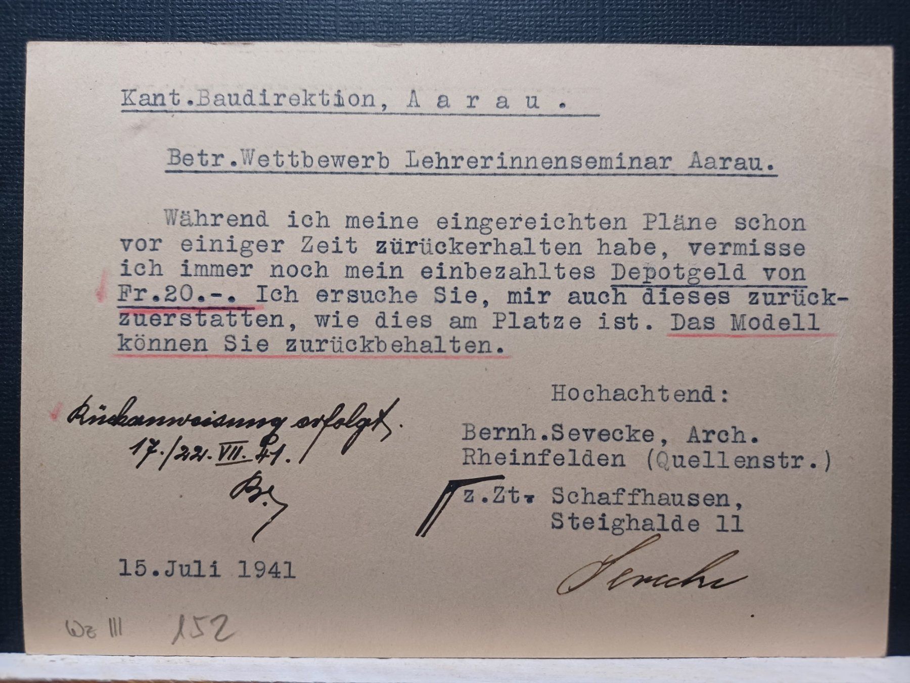 Tutti i francobolli: Bildpostkarte, Basel, Aarg. Baudirektion, 1939/1941 – Usato da Aarau Rohr venduto da mgvw 4