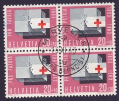 1963 20ct bloc de 4 obl. MERVELIER (JU)
