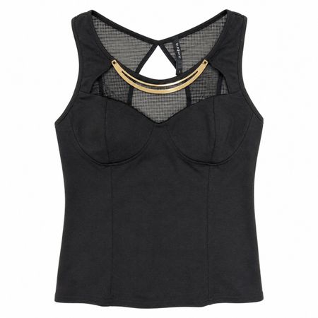 Zebra Top Schwarz S/36 | Mesh & Golddetail | Wie neu