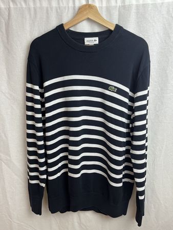 Pull Lacoste rayé bleu blanc 