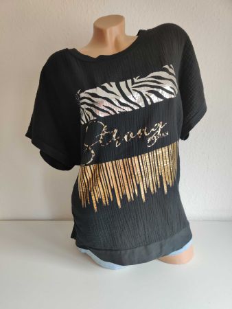 Musselin Shirt Bluse neu Leo-Print EG 44/46 AA66 Schwarz BW