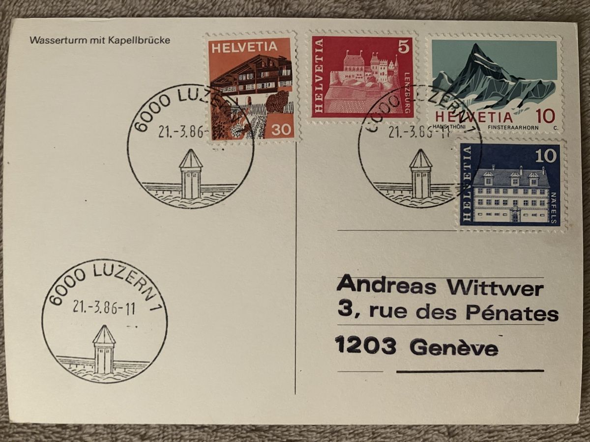 Cartoline postali: Ansichtskarte Luzern, Kapellbrücke Briefmarken gestempelt – Nuovo e nell'imballaggio originale da Oberrüti venduto da Jomaru 1