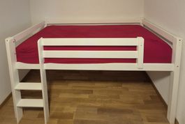 Kinderbett Hochbett Weiss Massivholz 90x200cm