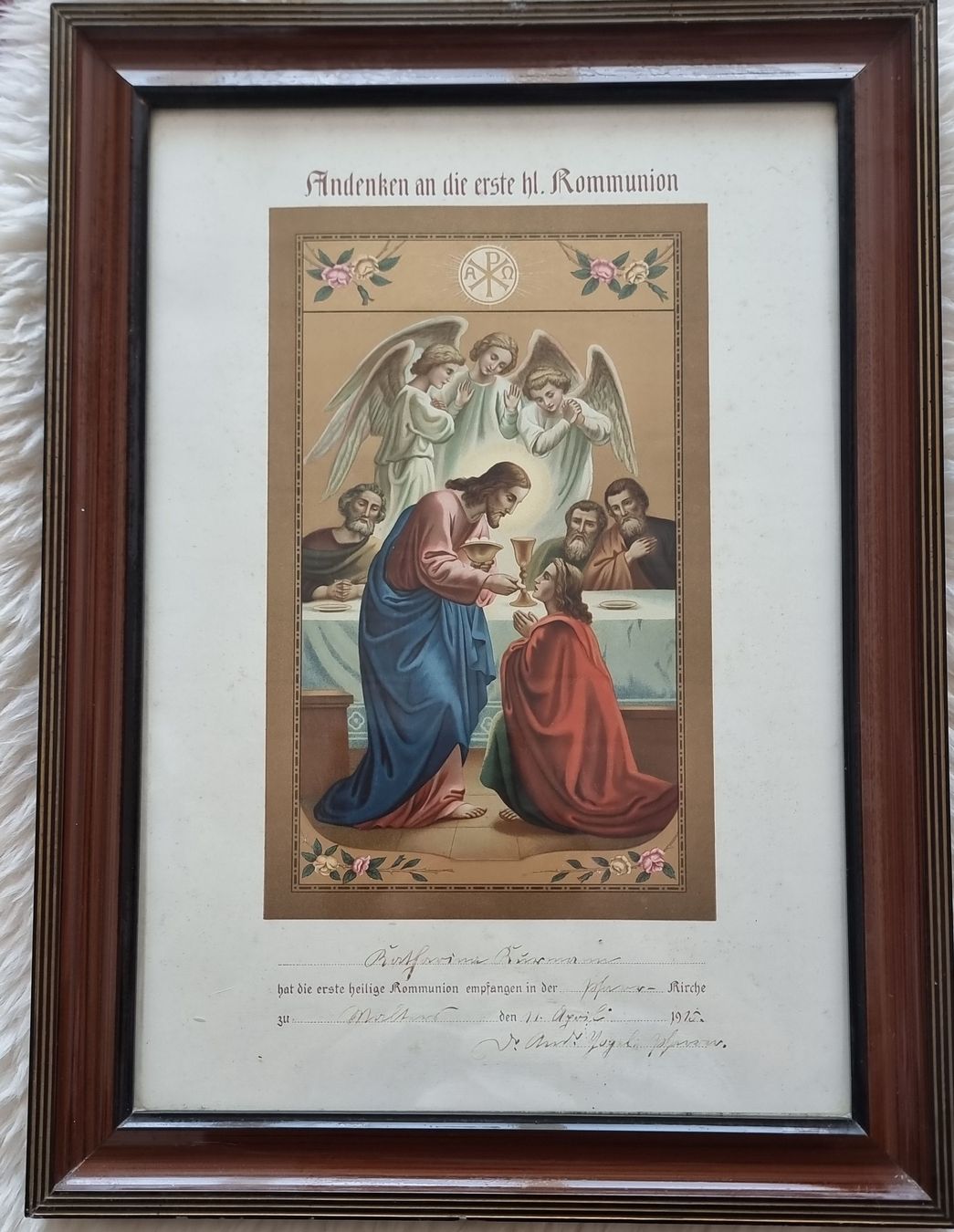 Foto & Immagini: Antikes gerahmtes Andenkenbild "Hl. Kommunion" – Usato da Triengen venduto da Spooni1