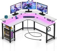 Schreibtisch L Form mit RGB-LED & Steckdosen, 134,5 x 134,5