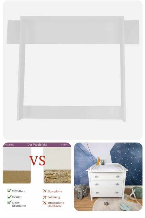 PuckDaddy Plan à Langer Jasper XXL - 108x80x10 cm, Plan à Langer eois MDF Blanc, Plan à Langer