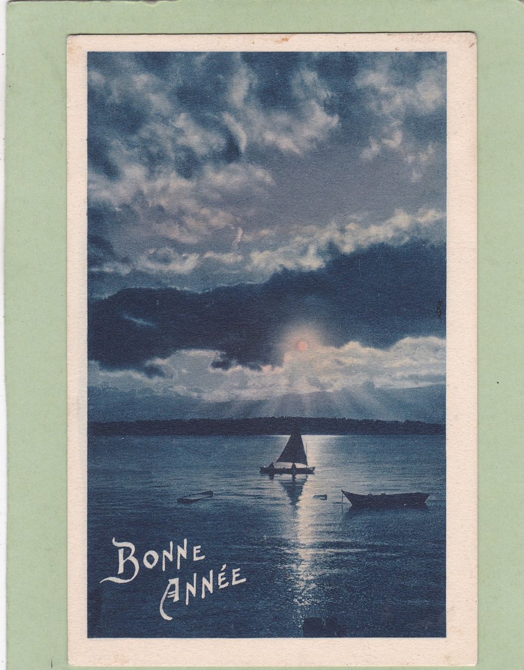 Cartoline postali: Kitsch Landschaft See Bonne Année 1918 – Usato da Herisau venduto da Lisegrat2008