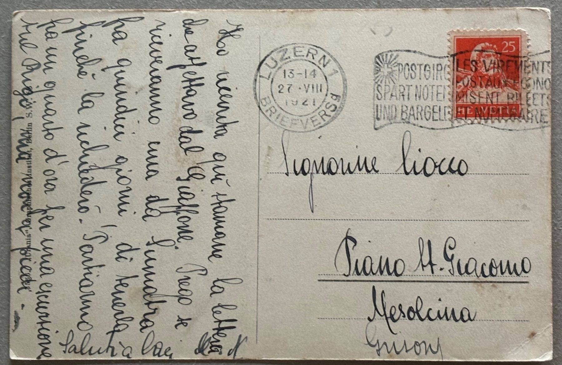 Cartoline postali: Luzern, Hotel du Cygne et Rigi, 1921 – Usato da Frauenfeld venduto da Merk52 1