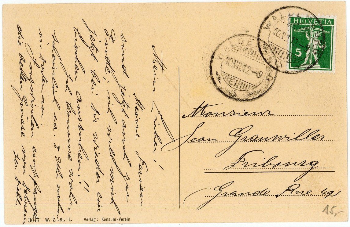 Cartoline postali: BL 99 Waldenburg 1912 – Usato da Fribourg venduto da philafri 1