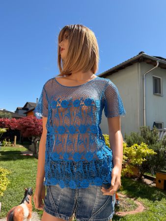 Gehäkeltes Sommer Top in Türkis, Grösse S/M - Top